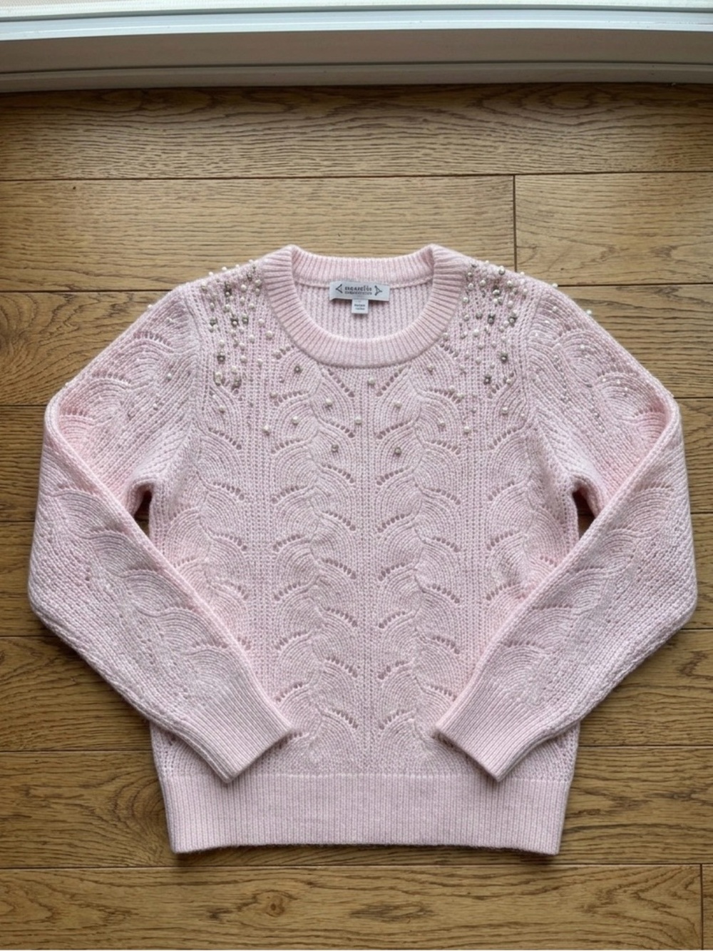 NWOT Nanette Lepore Barbiecore Pearl Rhinestone Embellished Pink Sweater Small